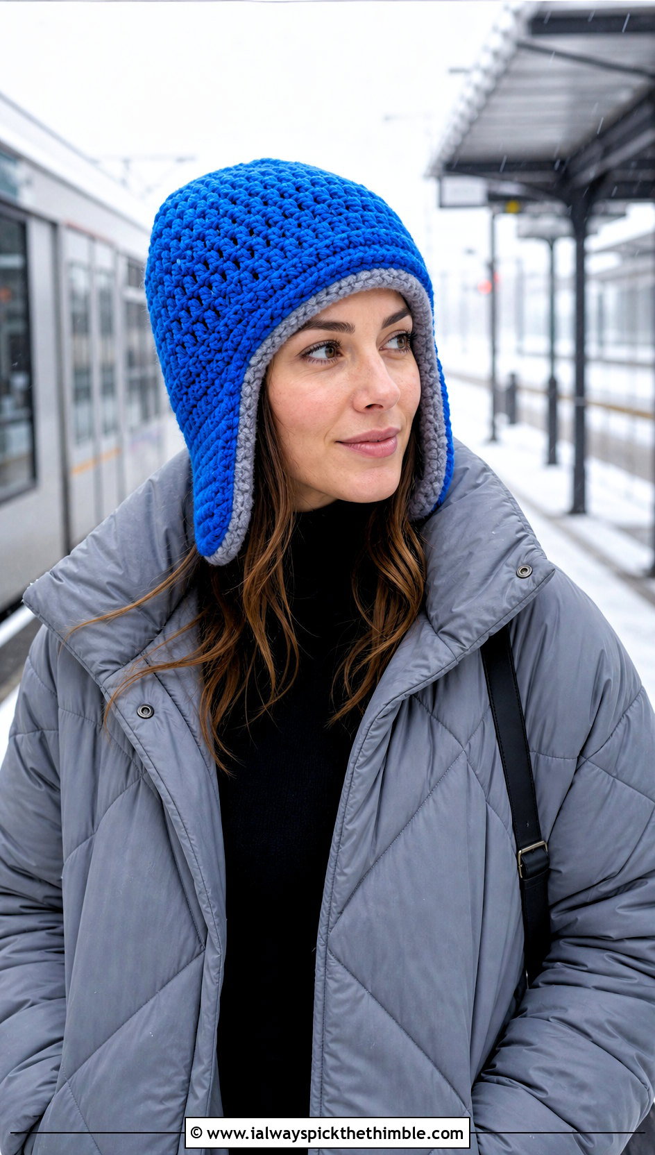 Crochet Trapper Hat With Quilted Coat - 25 easy crochet hats outfit ideas