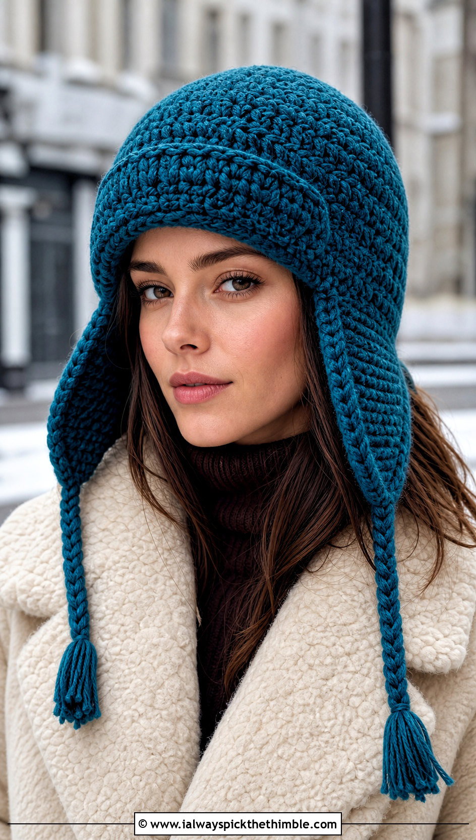 Crochet Trapper Hat With Shearling Coat - 25 crochet hats outfit ideas