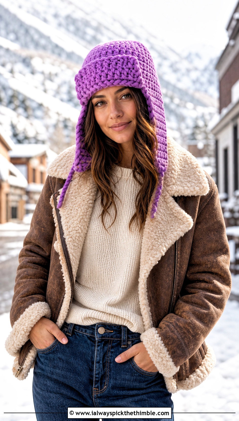 Crochet Trapper Hat With Shearling Jacket - 25 Crochet Hat Inspo outfit ideas