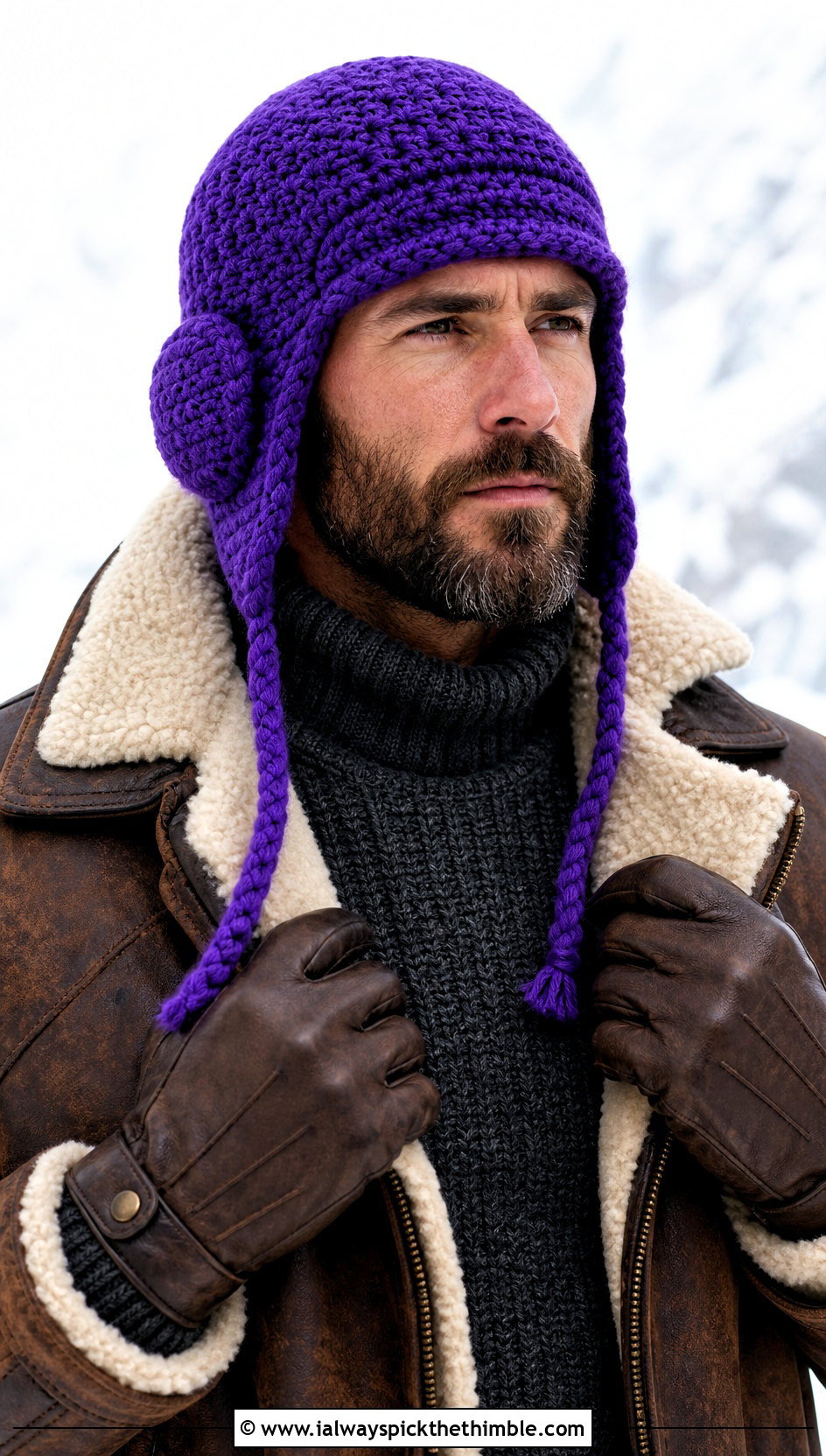 Crochet Trapper Hat With Shearling Jacket And Work Boots - 20 men crochet hat outfit ideas