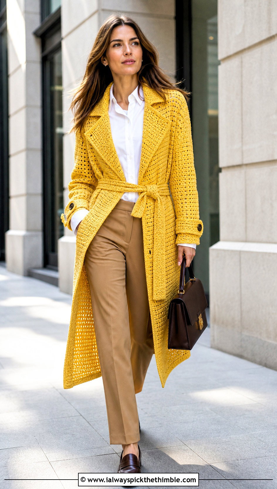 Crochet Trench Coat With Button Down Shirt - 20 Crochet Coat For Women outfit ideas