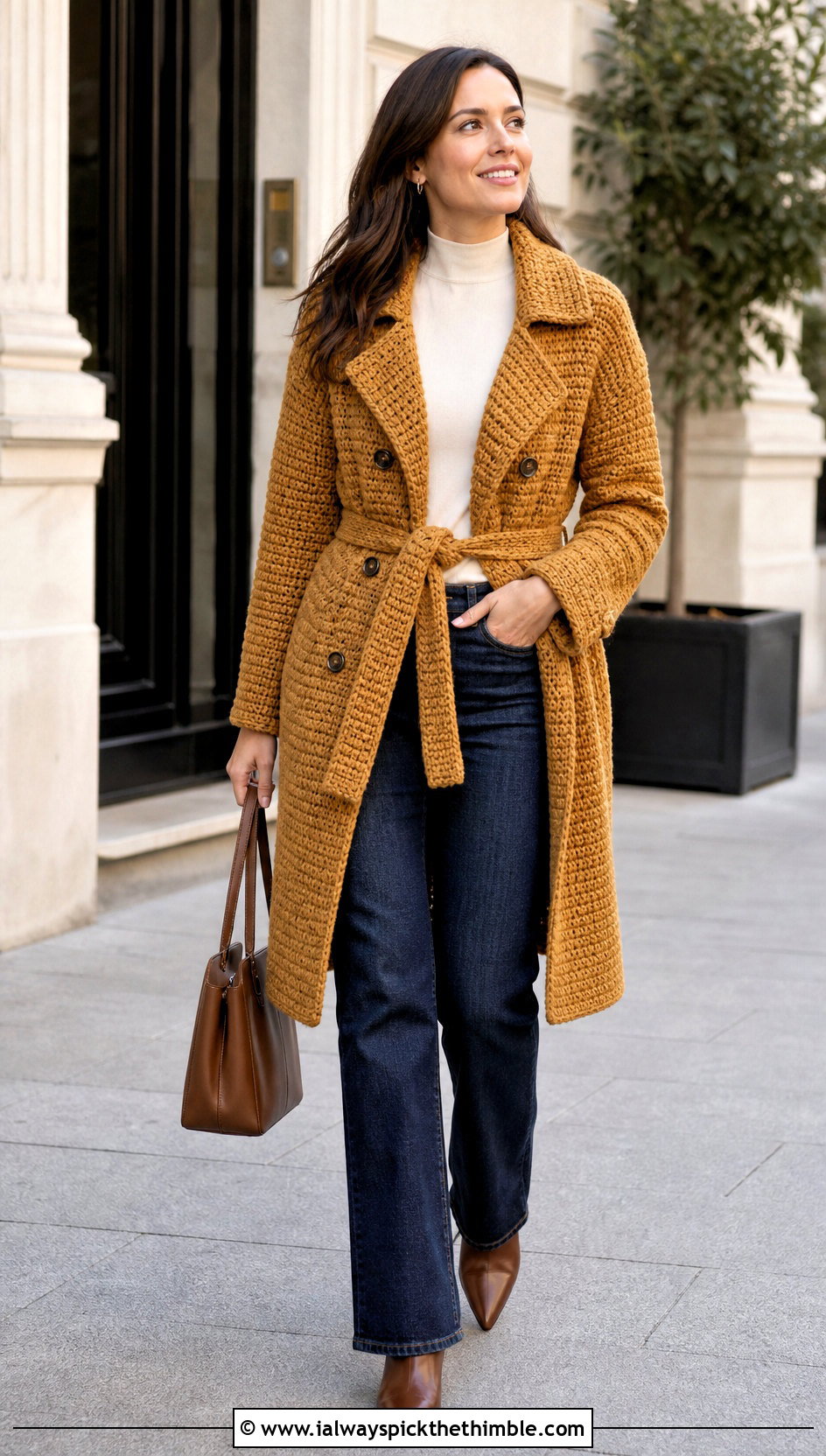 Crochet Trench Jacket With Dark Wash Jeans - 20 crochet clothes jacket outfit ideas