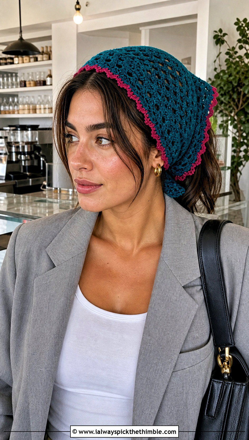 Crochet Triangle Headscarf With Blazer And Jeans - 25 crochet projects clothes and outfit ideas