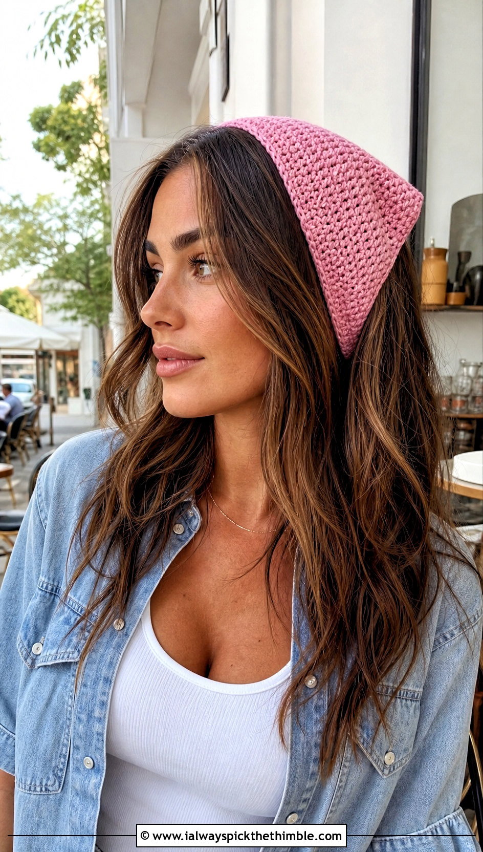 Crochet Triangle Kerchief With Denim Shirt - 20 Small Crochet Projects Clothes and outfit ideas