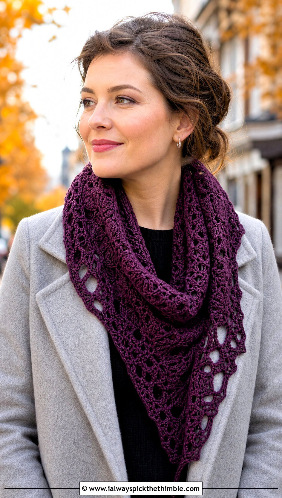 Crochet Triangle Scarf With Wool Coat - 25 crochet fall clothes and outfit ideas