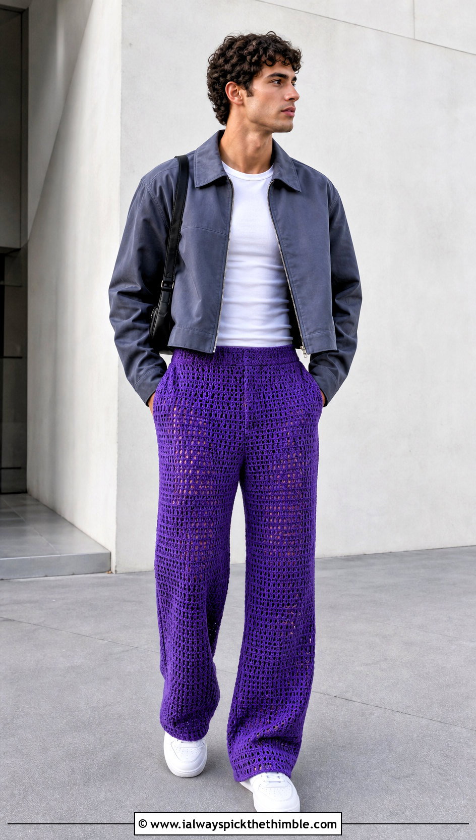 Crochet Trousers With Cropped Work Jacket - 25 crochet clothes for men outfit ideas