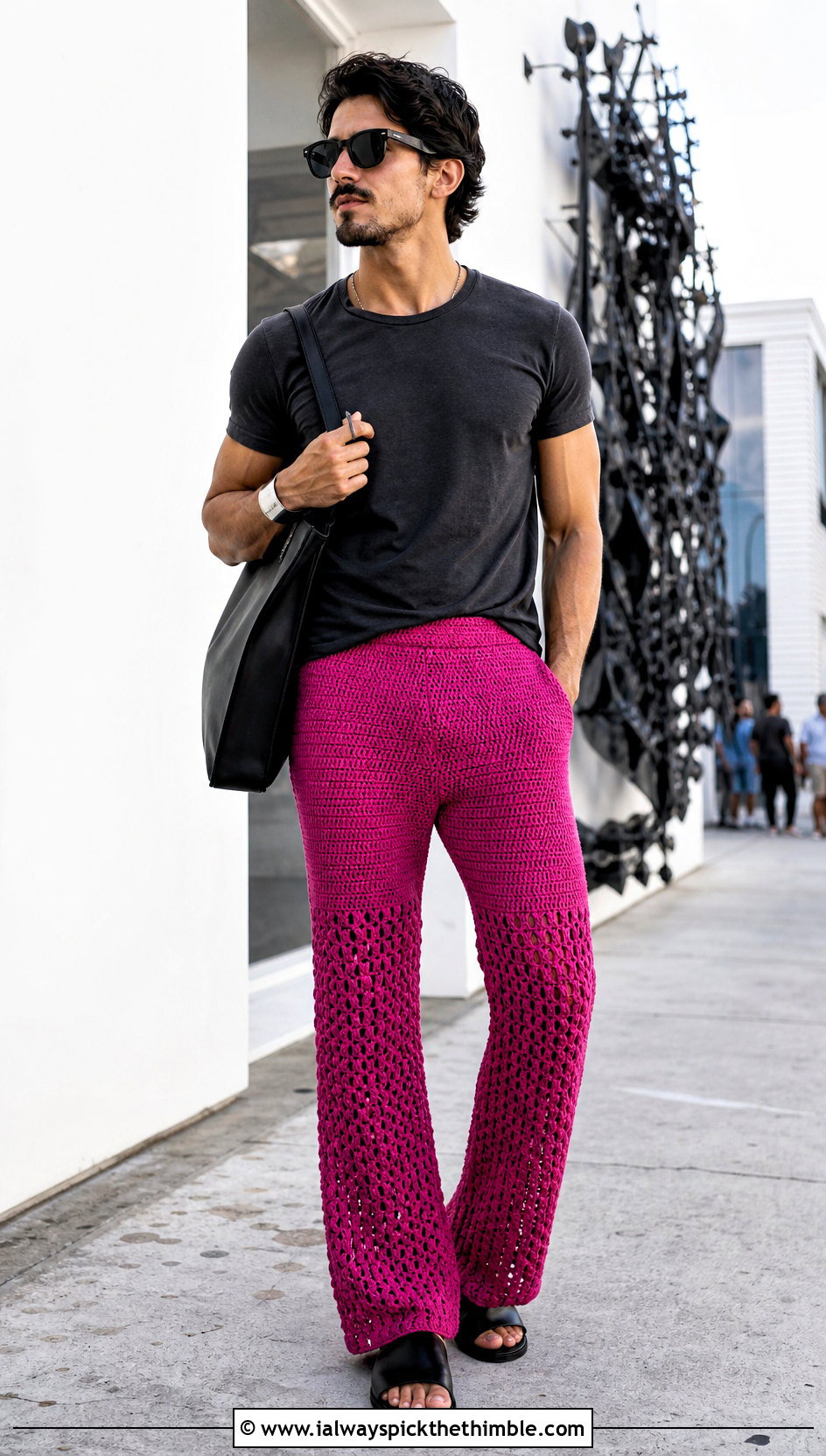 Crochet Trousers With Fitted T Shirt - 20 Crochet Men Clothing and outfit ideas
