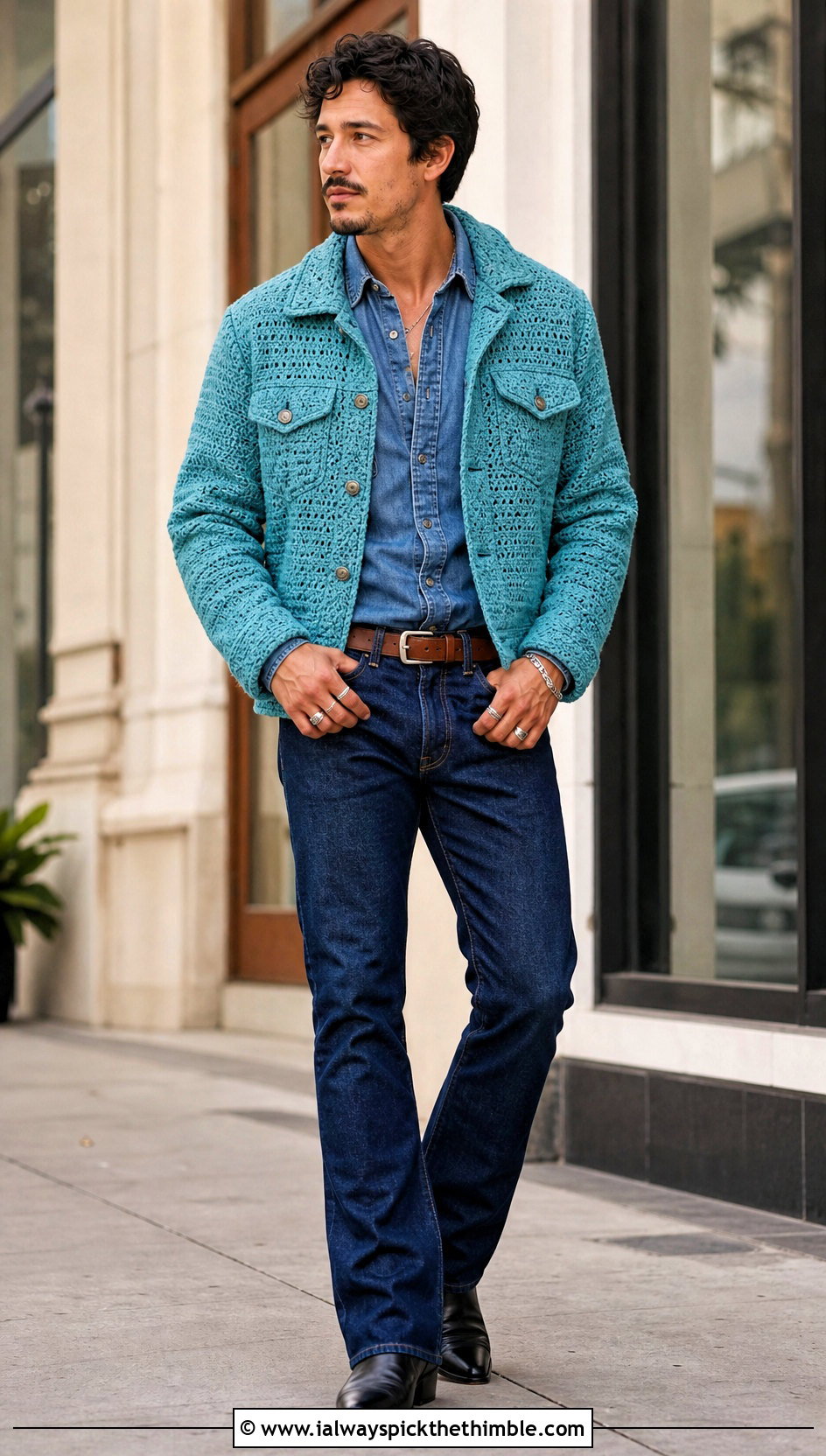 Crochet Trucker Jacket With Double Denim - 25 crochet jacket for men outfit ideas