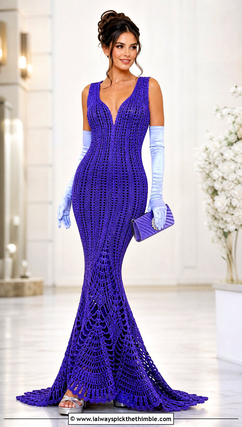 Crochet Trumpet Wedding Dress With Satin Gloves - 25 crochet wedding dress outfit ideas