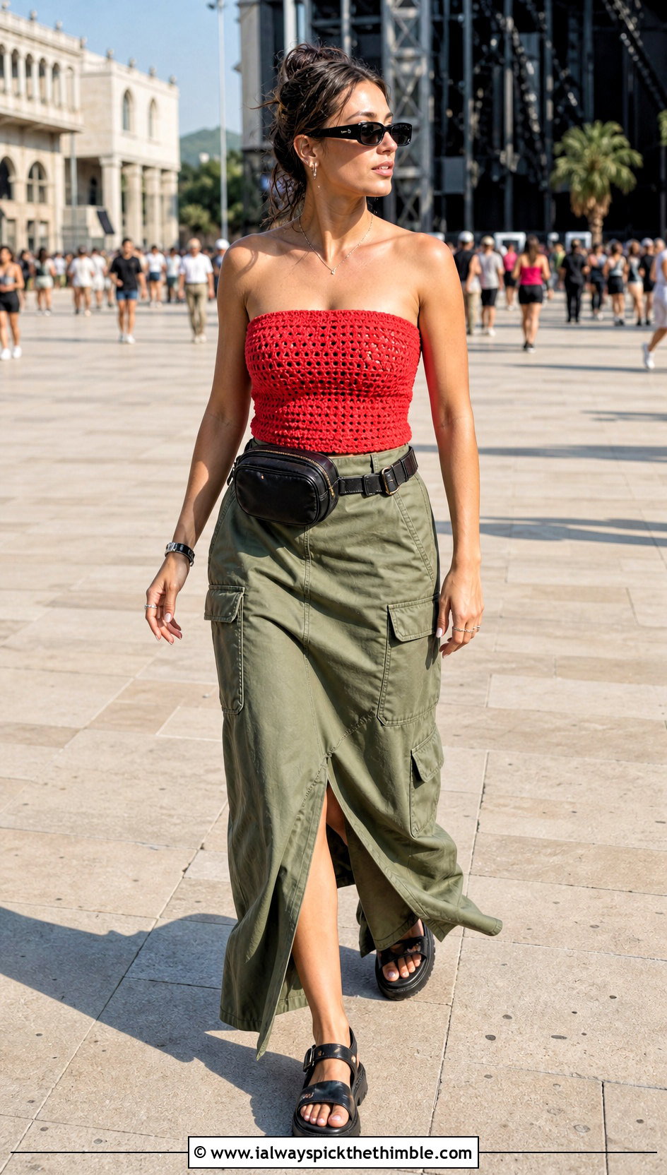 Crochet Tube Top With Cargo Maxi Skirt - 20 Crochet Top Y2K Outfit ideas