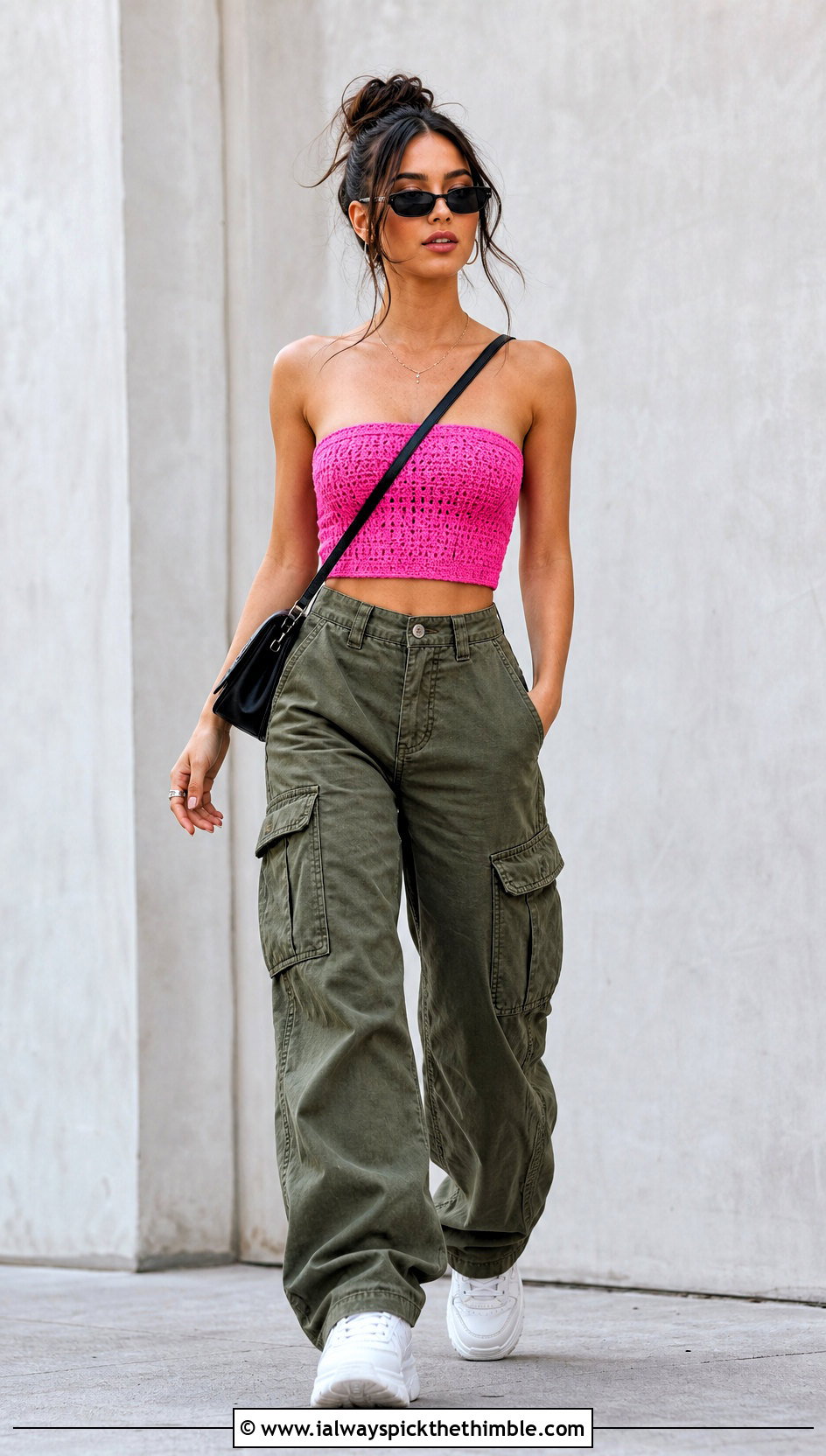 Crochet Tube Top With Cargo Pants - 25 Belly Crochet Top outfit ideas