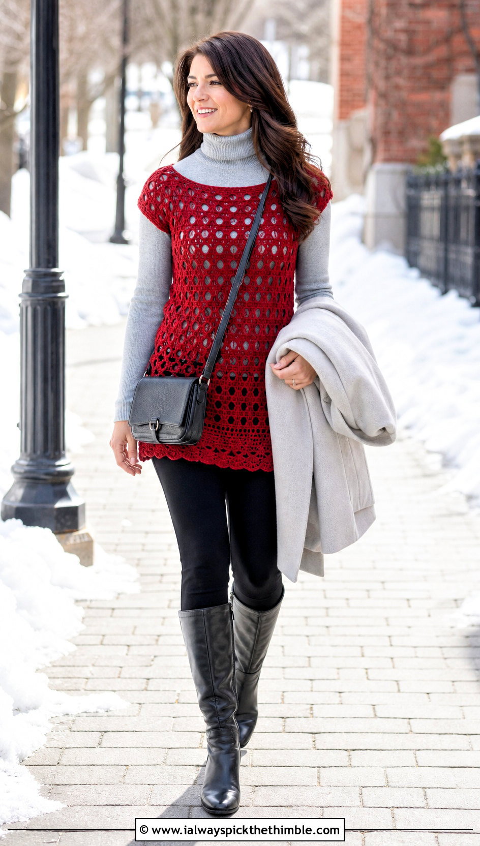 Crochet Tunic Blouse With Leggings And Tall Boots - 15 Long Sleeve Crochet Blouse outfit ideas