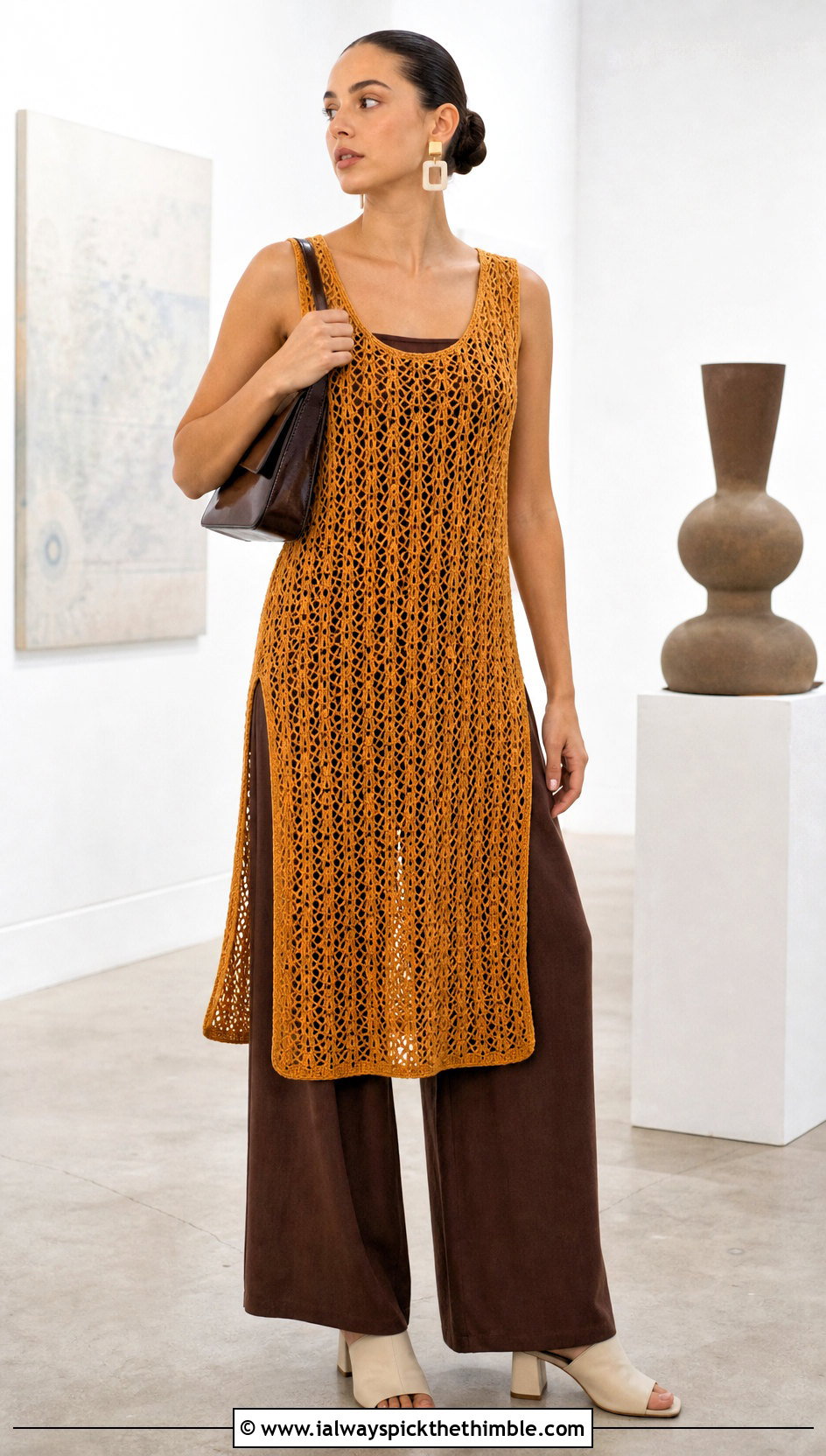 Crochet Tunic Dress Over Wide Leg Pants - 25 cute crochet dress ideas