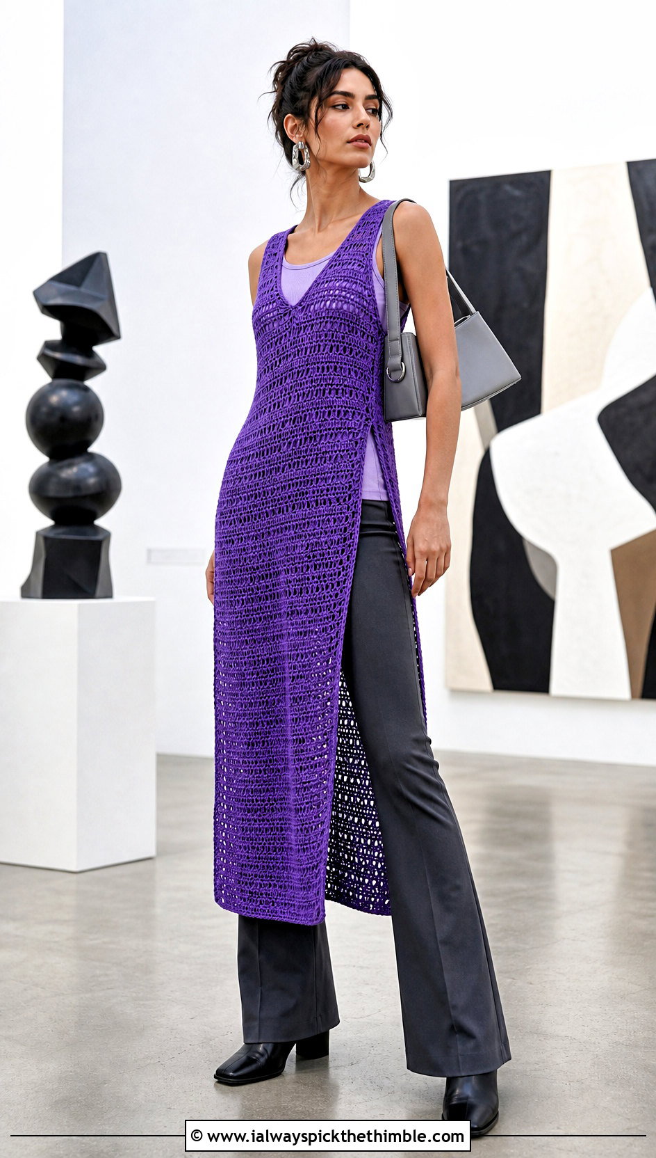 Crochet Tunic Dress With Flared Pants - 20 crochet 60s dress outfit ideas