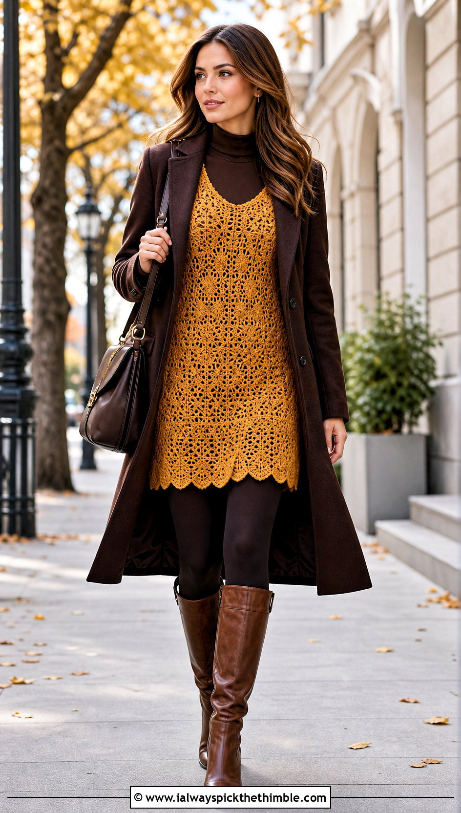 Crochet Tunic Dress With Leggings And Tall Boots - 20 easy clothes to crochet outfit ideas