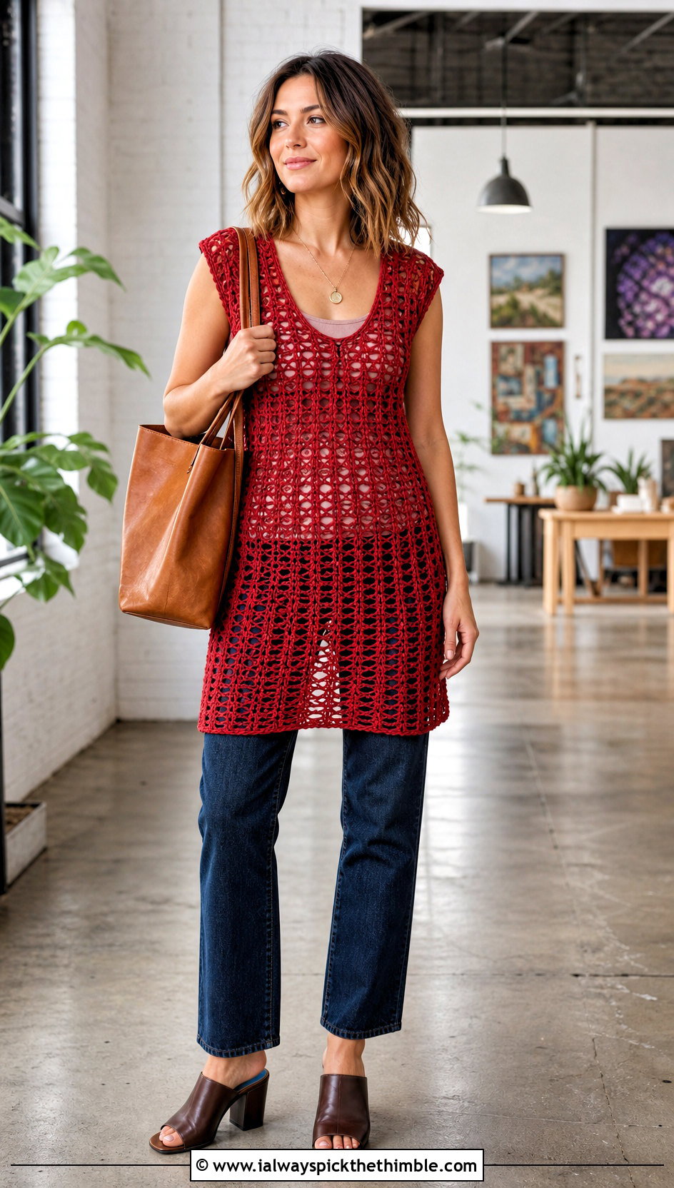 Crochet Tunic Dress With Straight Leg Jeans - 20 crochet for dresses outfit ideas