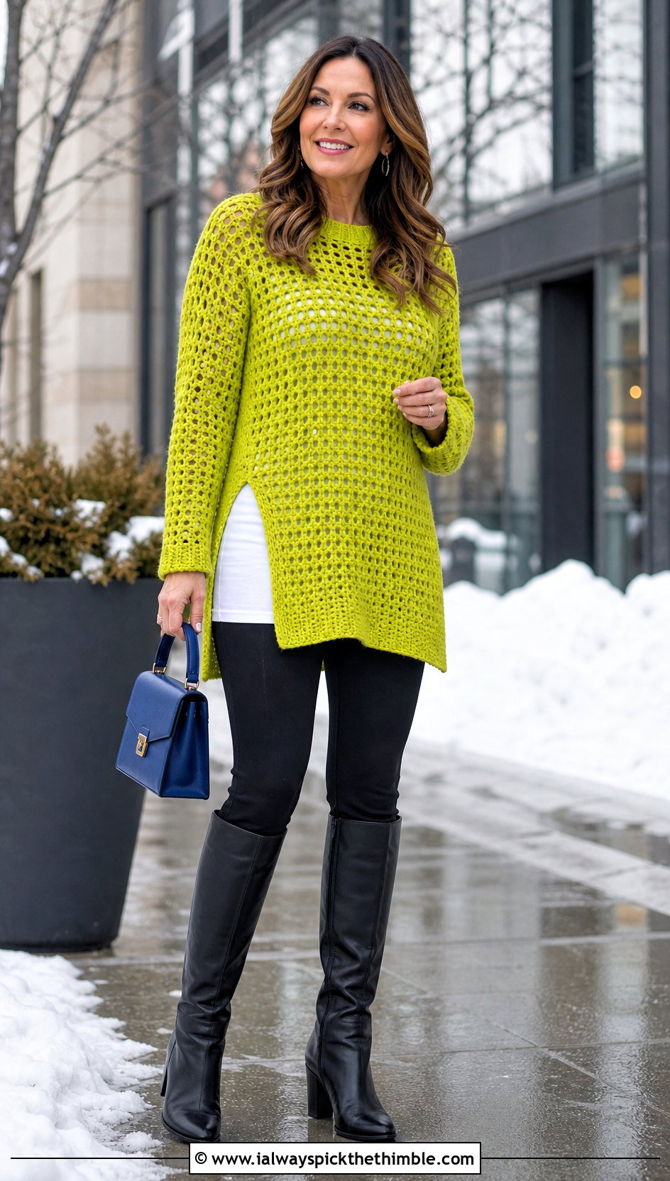 Crochet Tunic Sweater With Leggings And Boots - 15 Modern Crochet Sweater outfit ideas