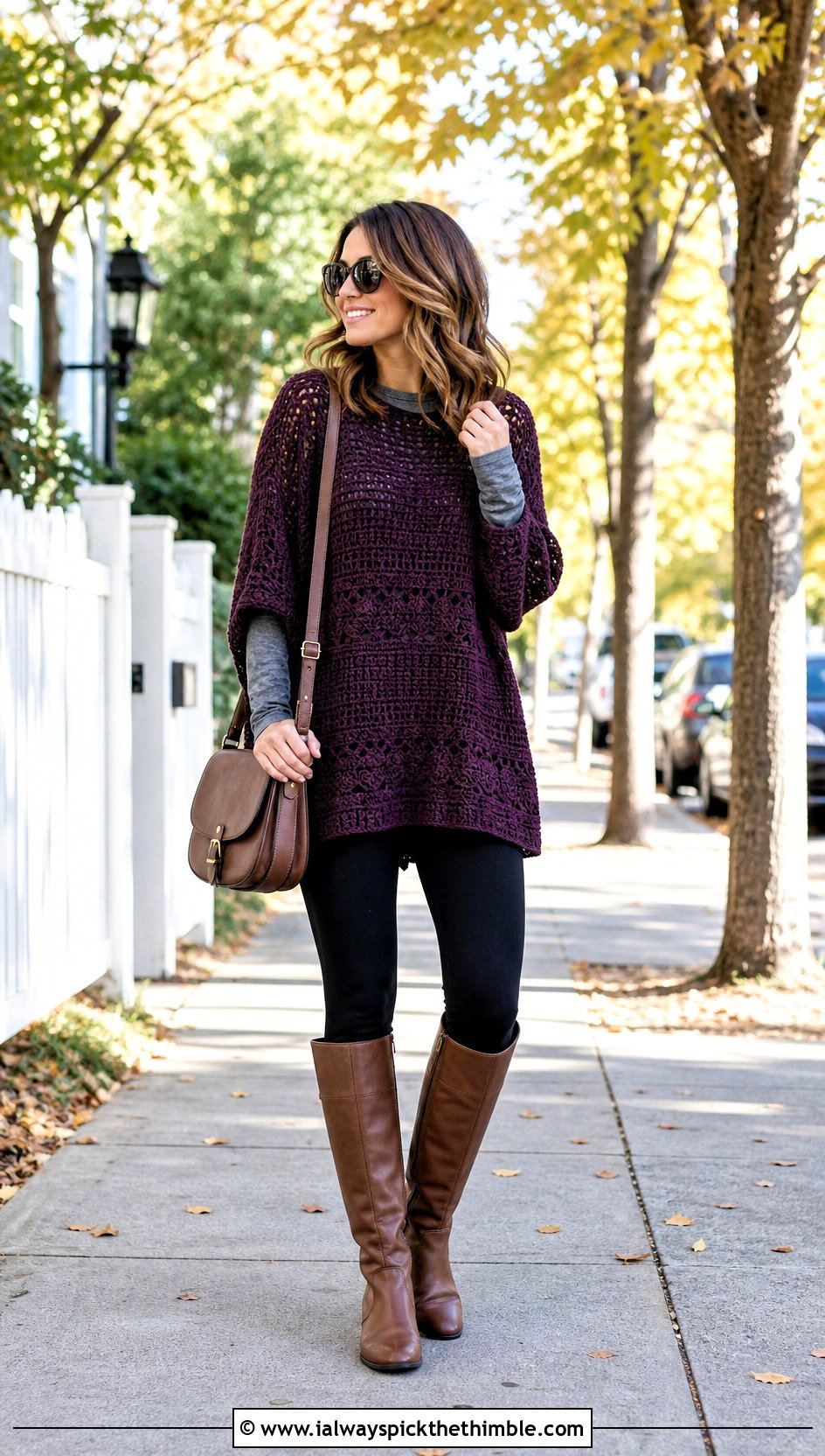 Crochet Tunic Sweater With Leggings And Riding Boots - 20 Crochet Oversize Sweater outfit ideas