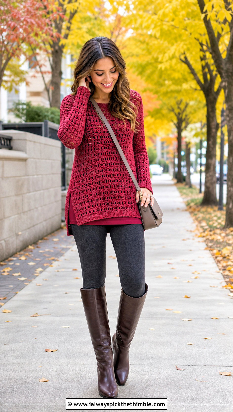 Crochet Tunic Sweater With Leggings And Tall Boots - 25 crochet sweater women outfit ideas