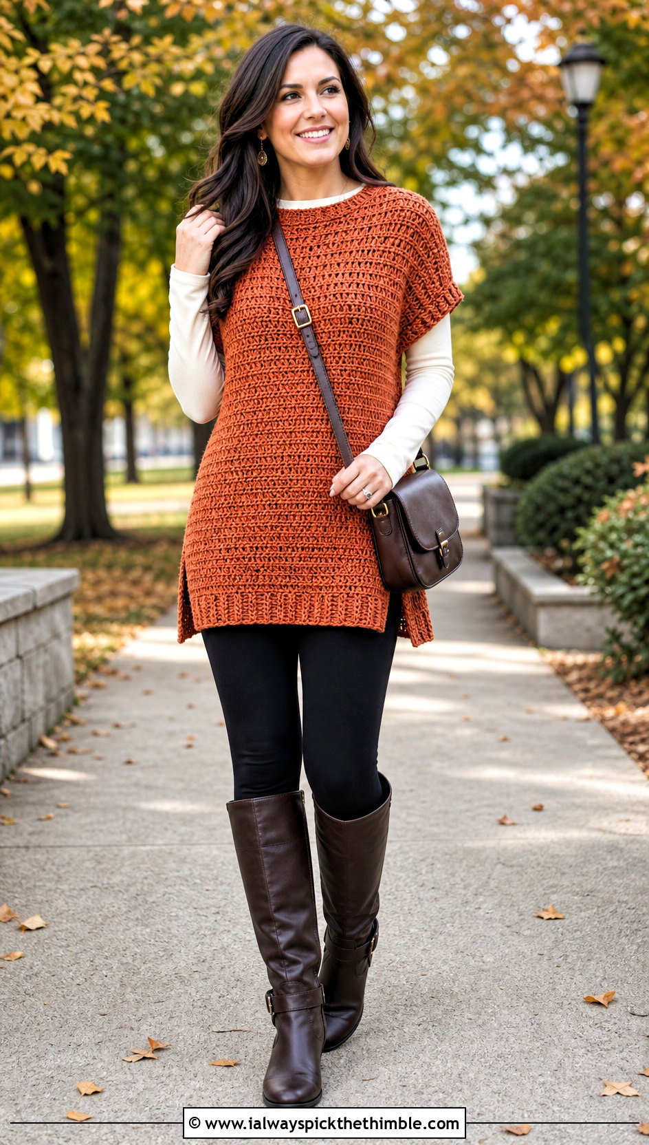 Crochet Tunic Sweater With Leggings And Tall Boots - 20 crochet key sweater outfit ideas