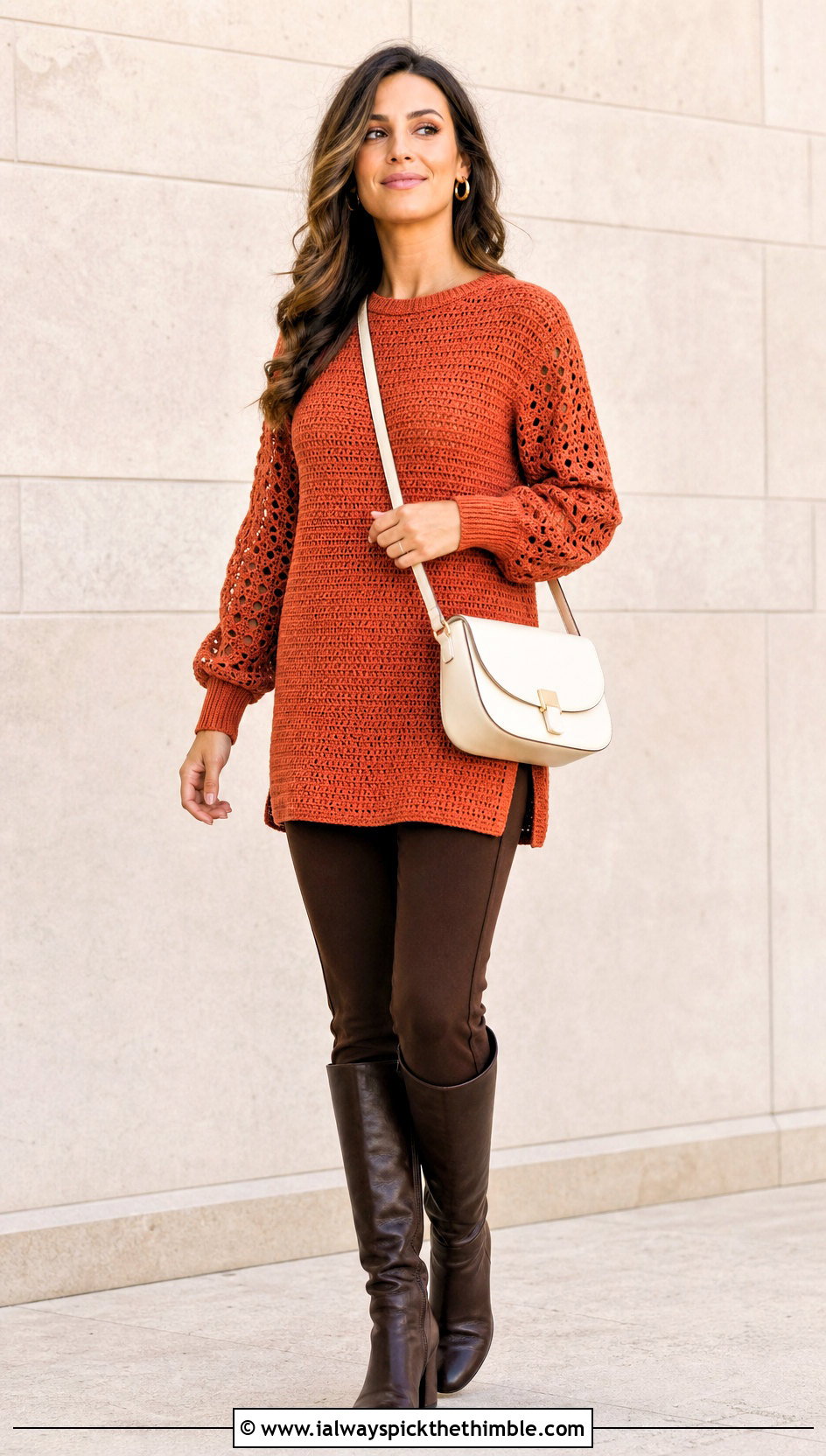Crochet Tunic Sweater With Slim Pants And Tall Boots - 20 Crochet For Sweaters For Women outfit ideas