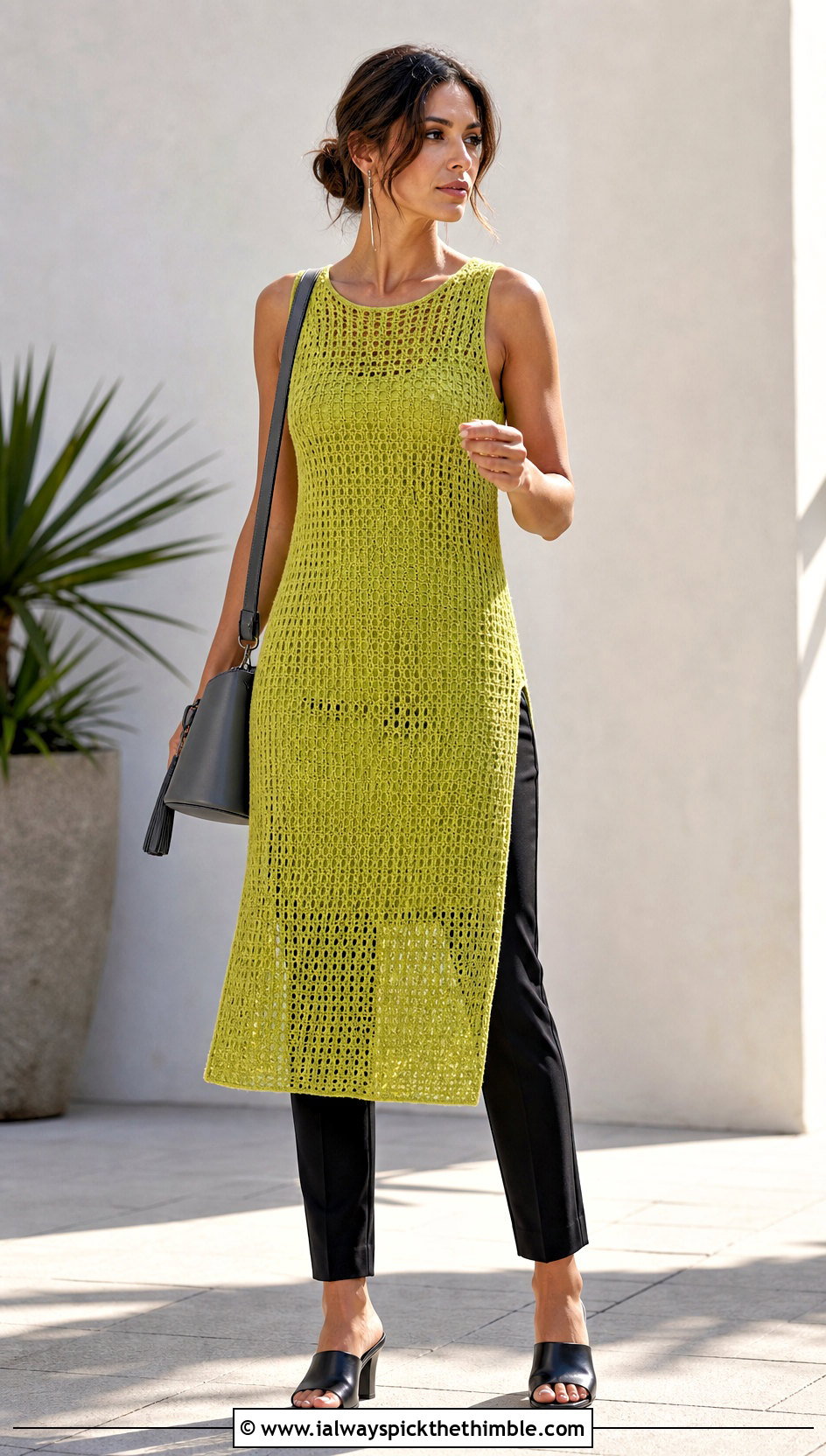Crochet Tunic Tank With Slim Pants - 25 crochet tank outfit ideas