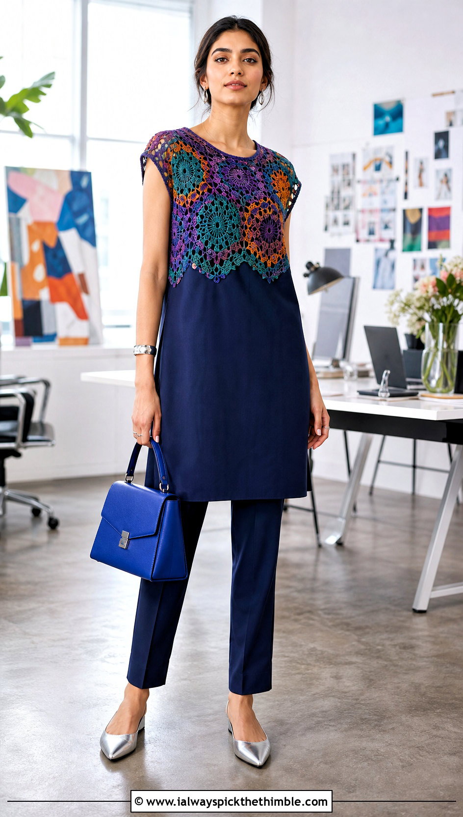 Crochet Tunic Top Dress Over Tailored Trousers - 20 Crochet Top Dress outfit ideas