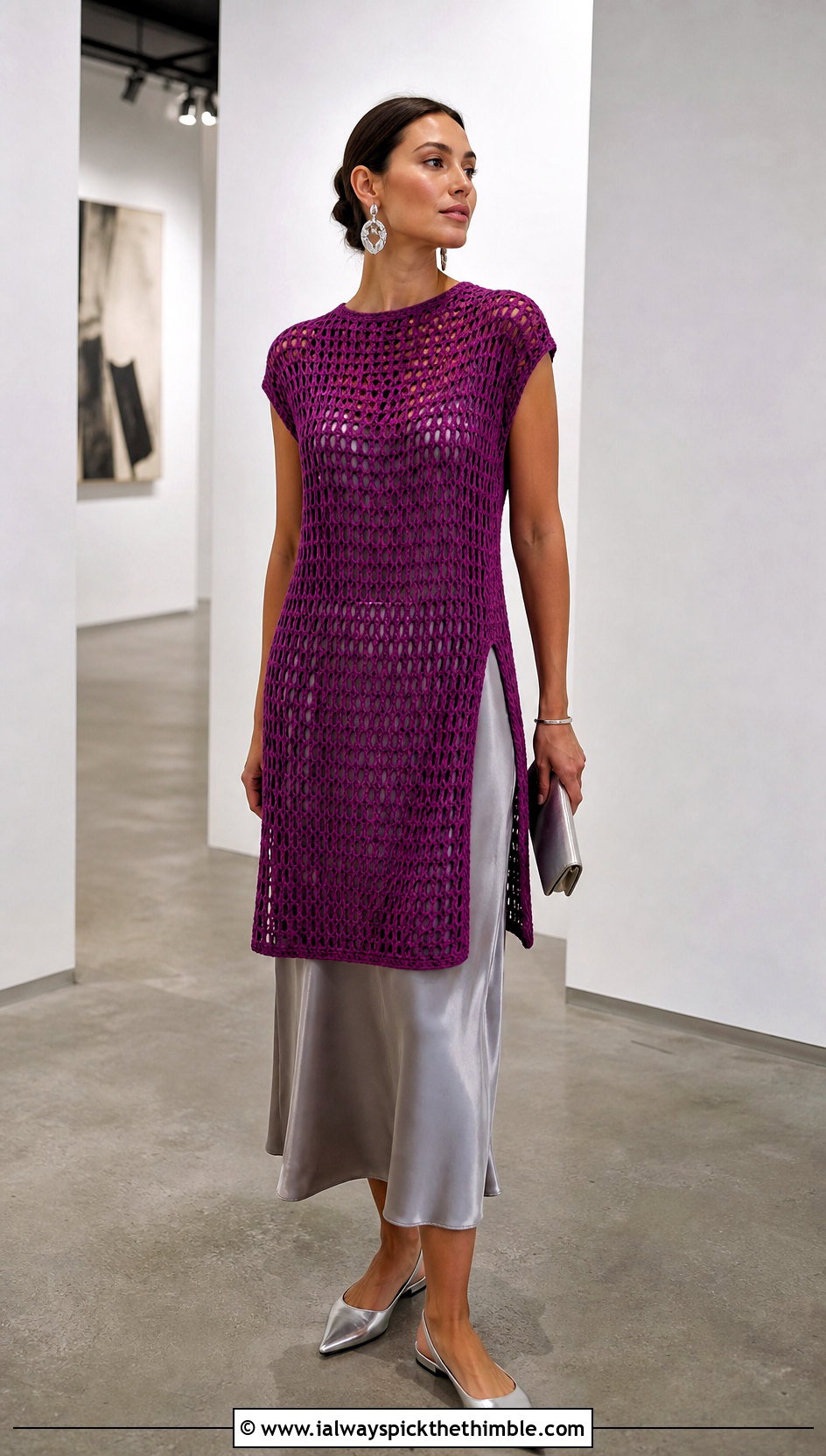 Crochet Tunic Top Over A Slip Dress - 20 Crochet Top Layering Outfit ideas