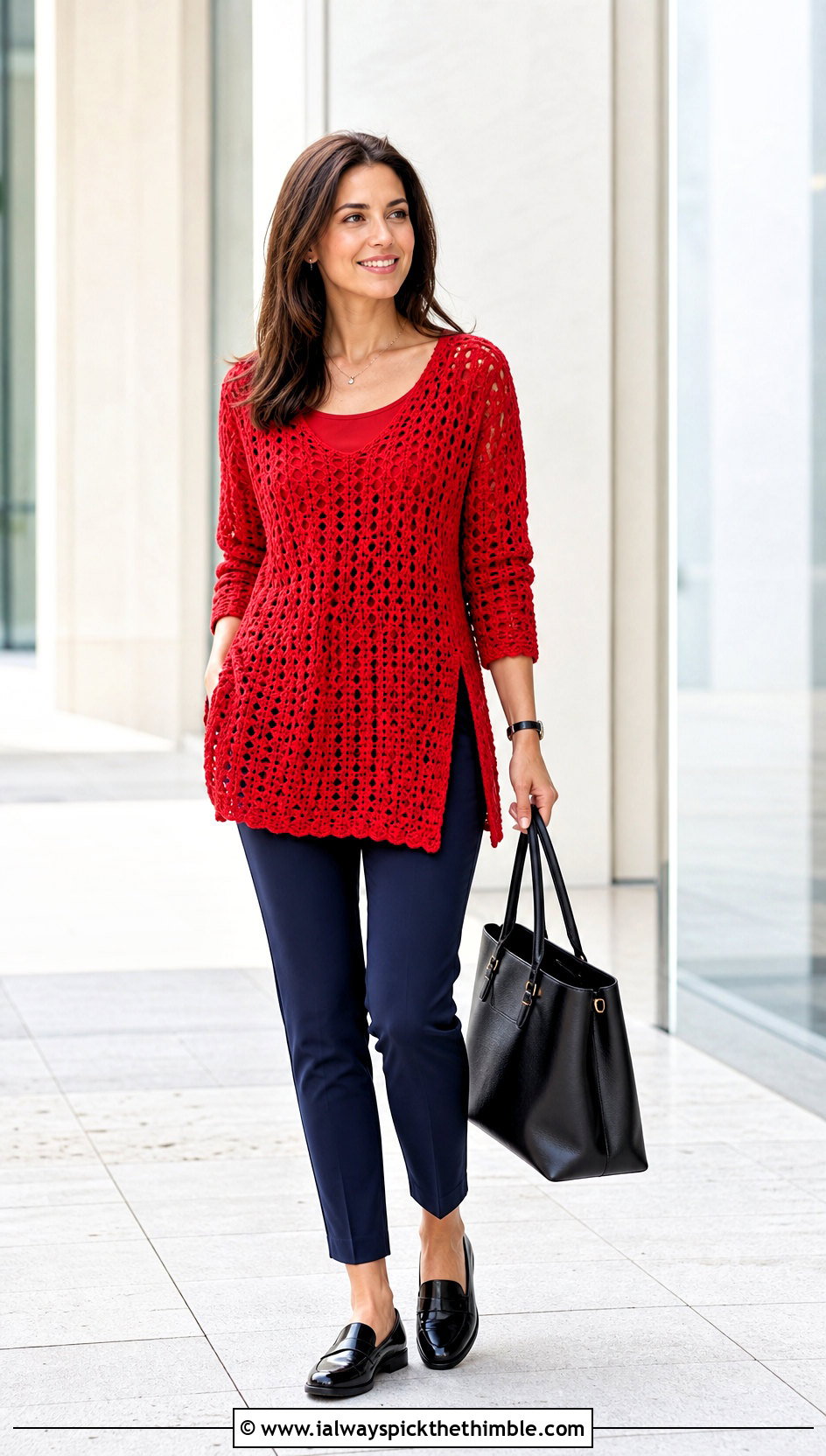 Crochet Tunic Top With Ankle Pants And Loafers - 20 Crochet Top For Spring outfit ideas