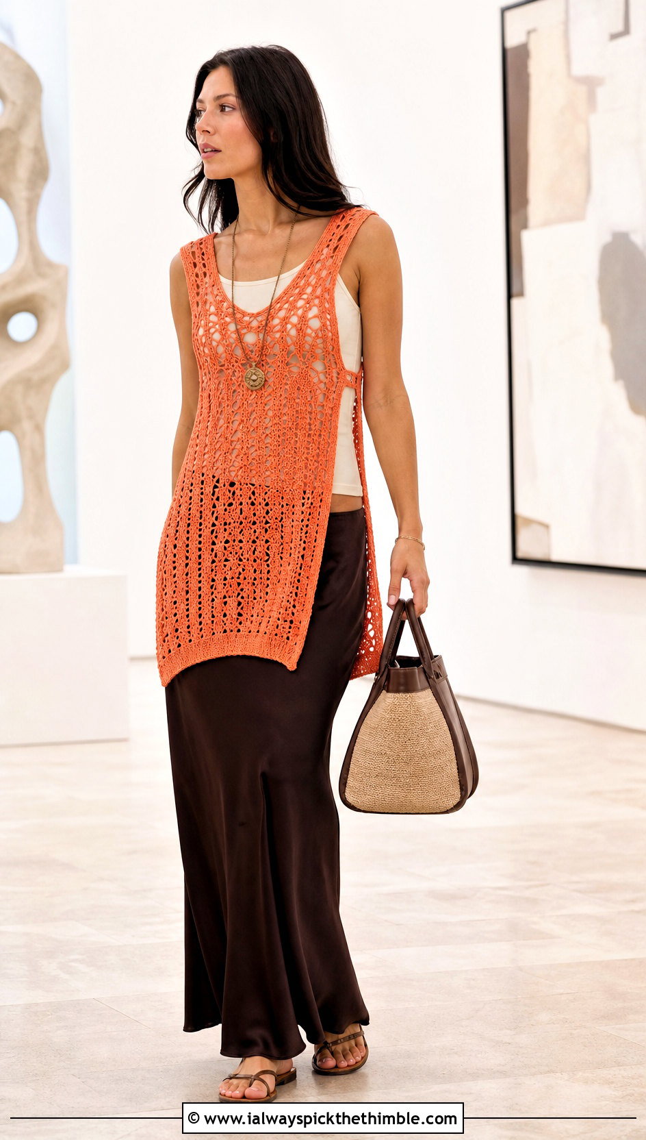 Crochet Tunic Top With Bias Cut Maxi Skirt - 25 aesthetic crochet summer tops outfit ideas