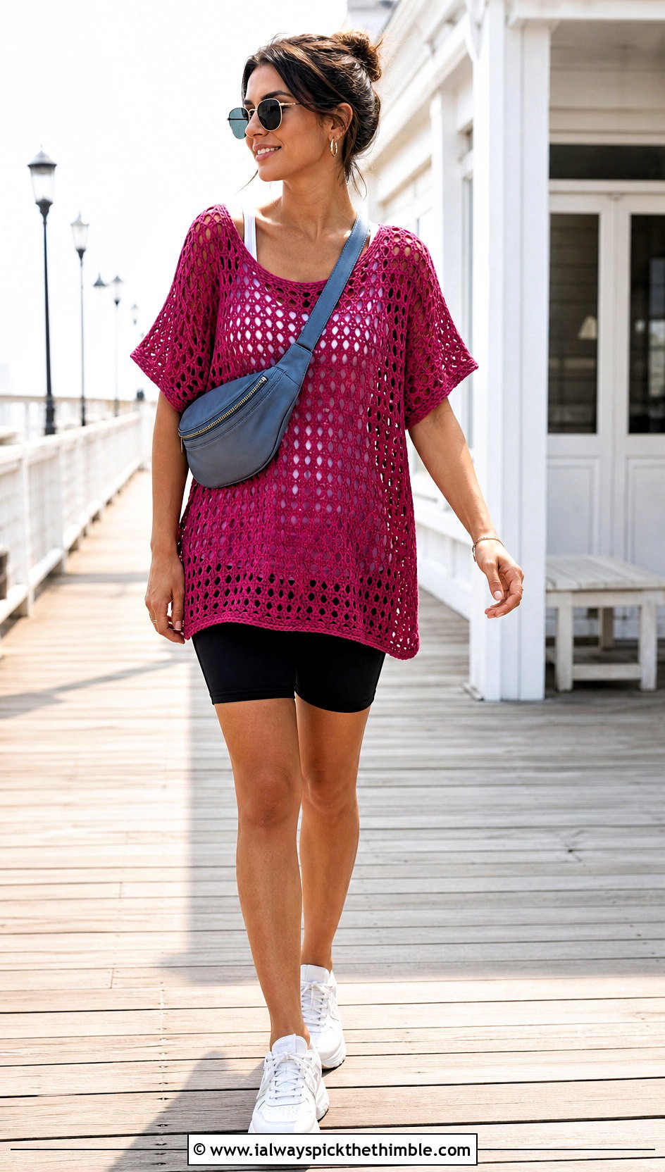Crochet Tunic Top With Biker Shorts - 25 easy crochet summer tops outfit ideas