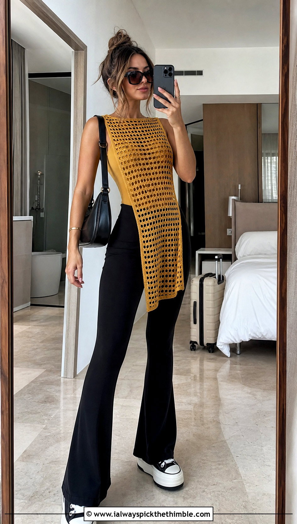 Crochet Tunic Top With Flared Leggings - 20 jaded london crochet top outfit ideas