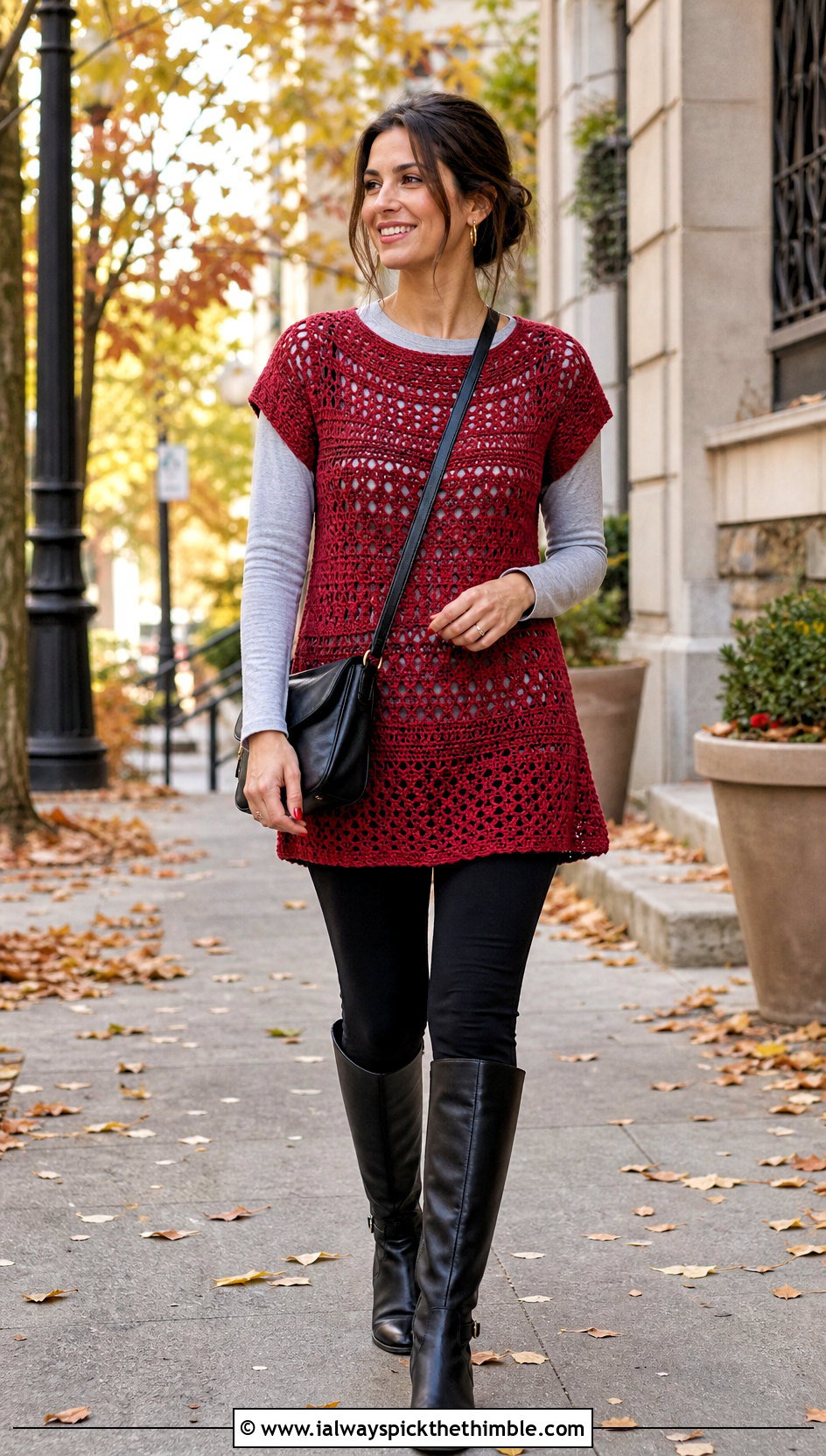 Crochet Tunic Top With Leggings And Riding Boots - 25 cute crochet tops outfit ideas