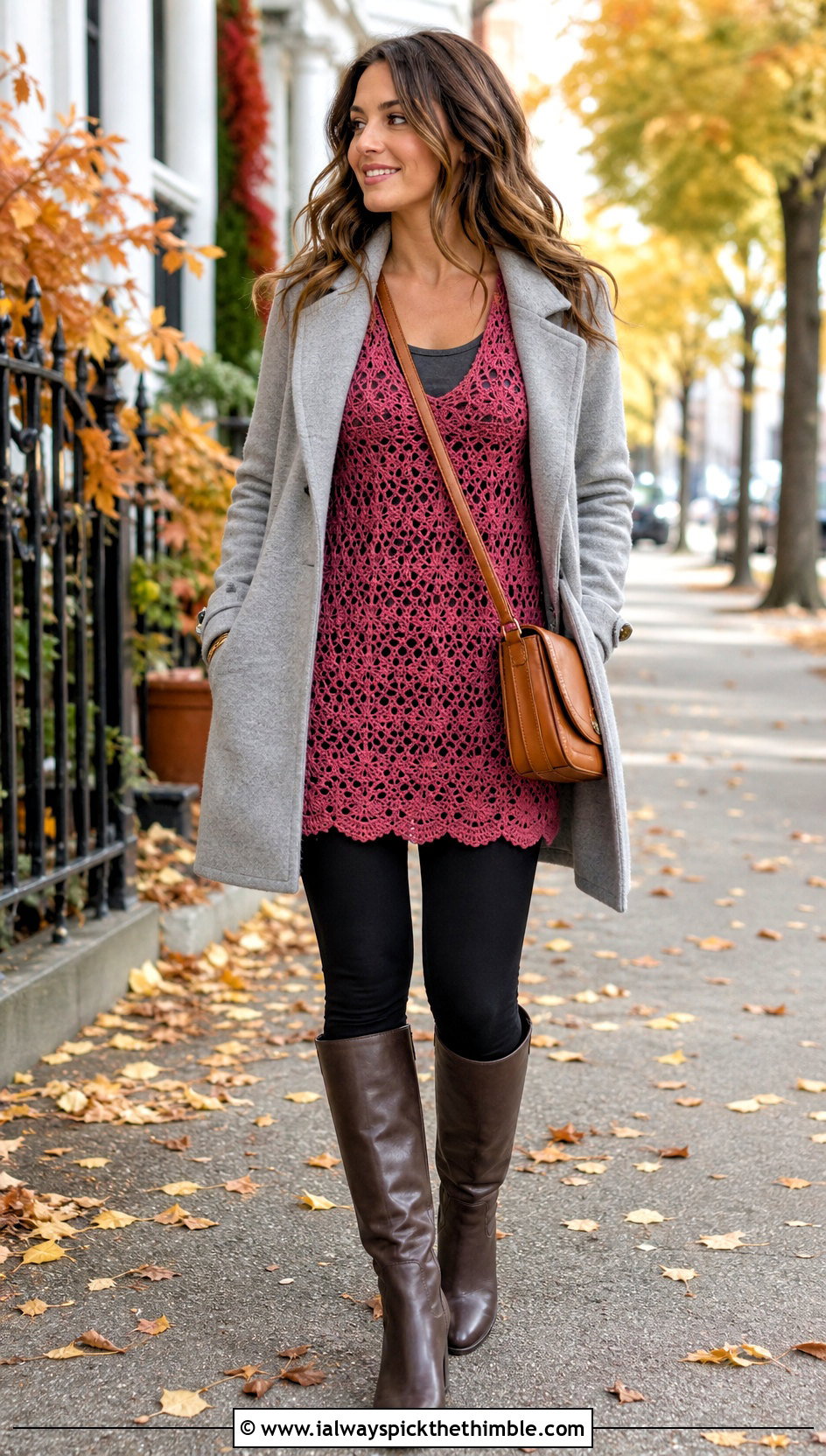 Crochet Tunic Top With Leggings And Riding Boots - 20 quick crochet top outfit ideas