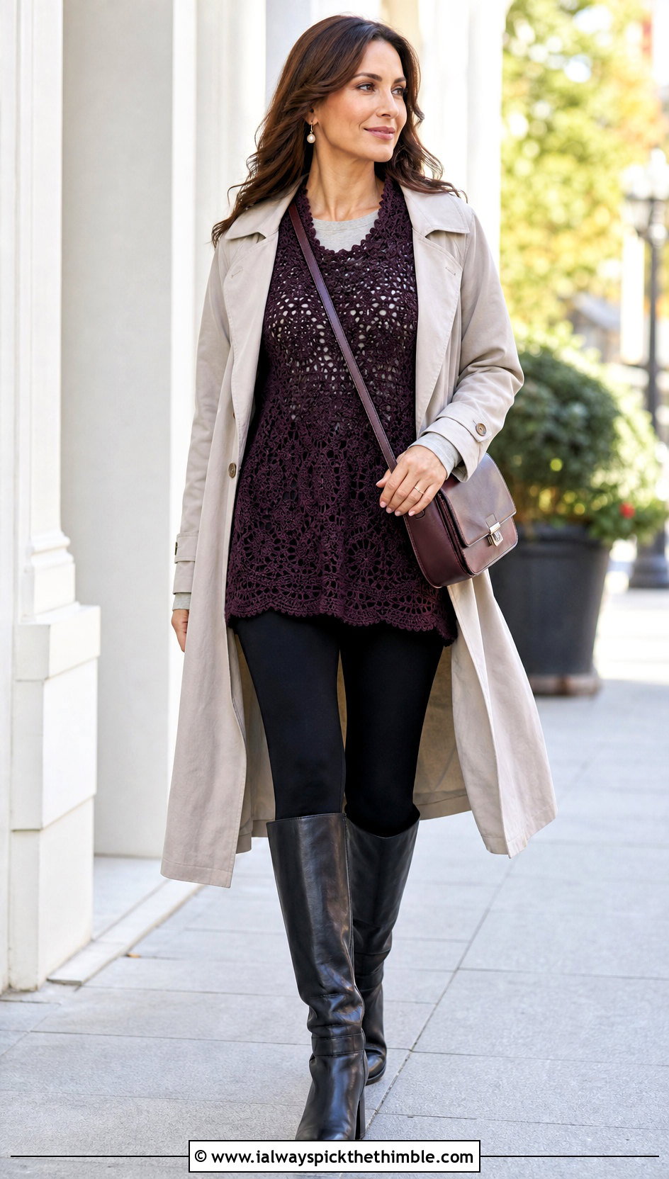 Crochet Tunic Top With Leggings And Trench Coat - 25 crochet top outfits ideas