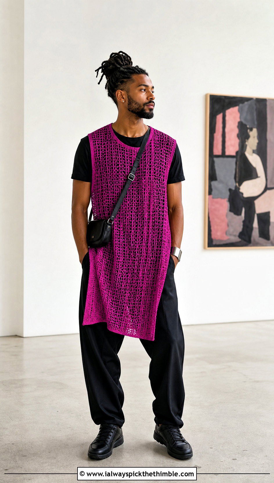 Crochet Tunic Top With Relaxed Trousers - 20 men crochet top outfit ideas