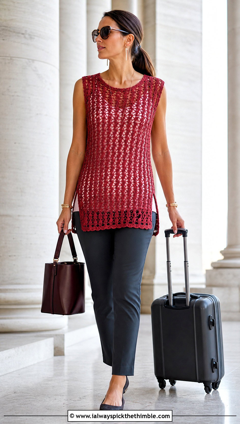 Crochet Tunic Top With Slim Ankle Pants - 15 boho crochet tops for women outfit ideas
