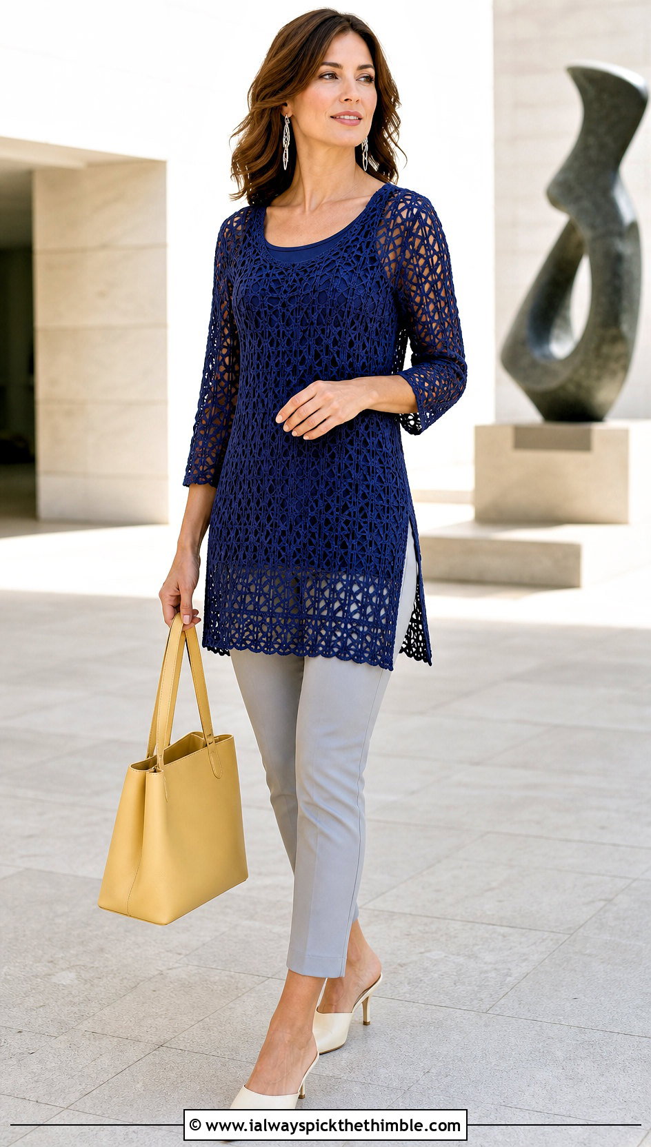 Crochet Tunic Top With Slim Cropped Pants - 25 crochet top ideas