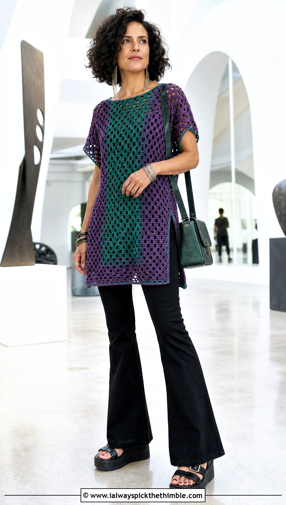Crochet Tunic Top With Slim Flared Pants - 20 2 Color Crochet Top outfit ideas