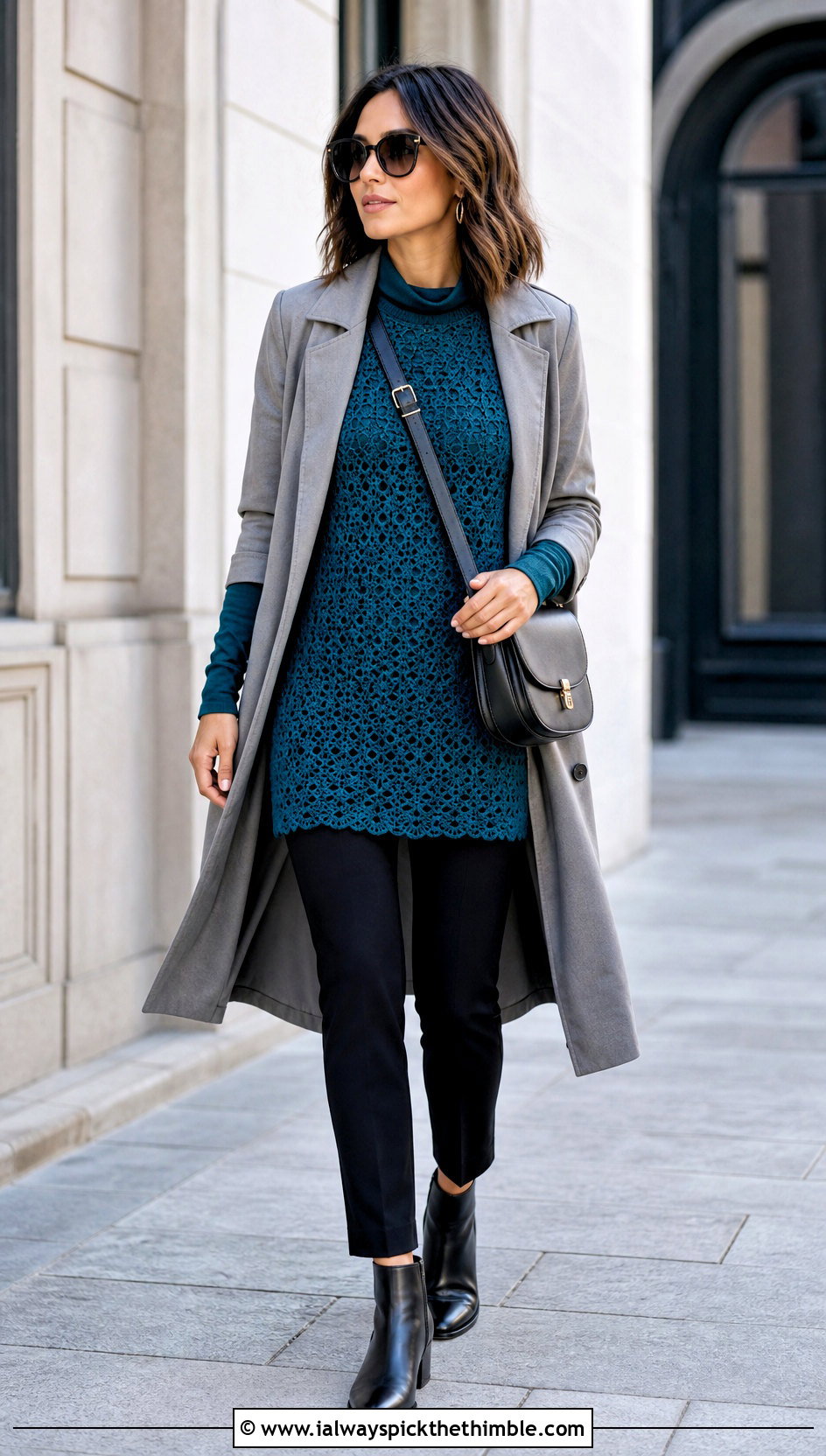 Crochet Tunic Top With Slim Pants - 25 crochet fall top outfit ideas