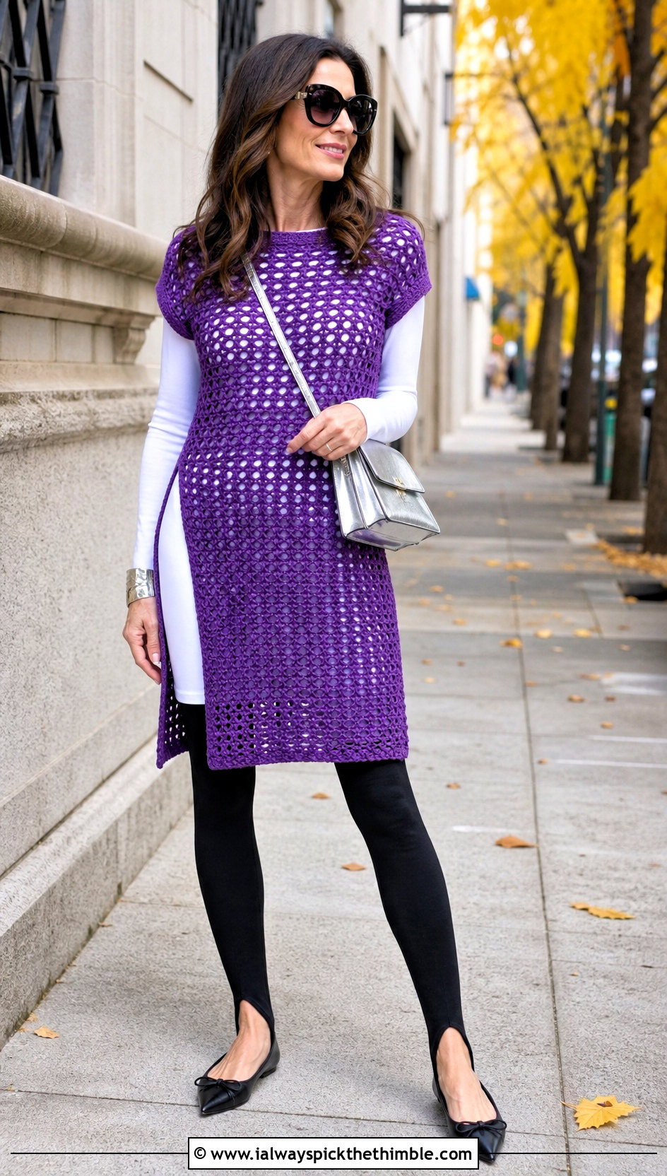 Crochet Tunic Top With Stirrup Leggings - 25 Women Crochet Top outfit ideas