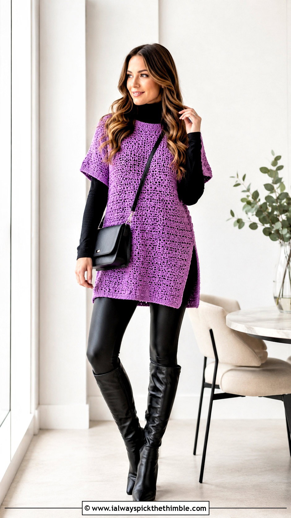 Crochet Tunic With Faux Leather Leggings - 25 crochet winter clothes and outfit ideas