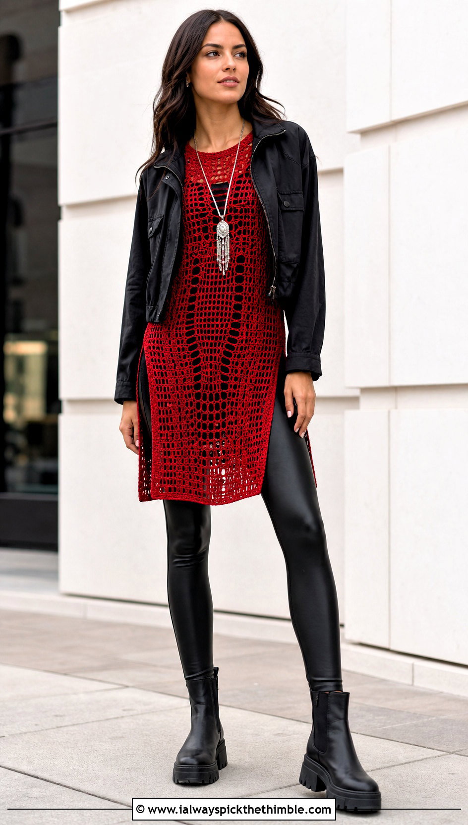 Crochet Tunic With Leather Leggings - 20 grunge crochet clothes and outfit ideas
