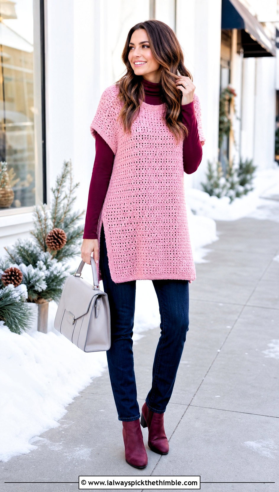 Crochet Tunic With Slim Jeans And Ankle Boots - 20 crochet clothes for winter outfit ideas