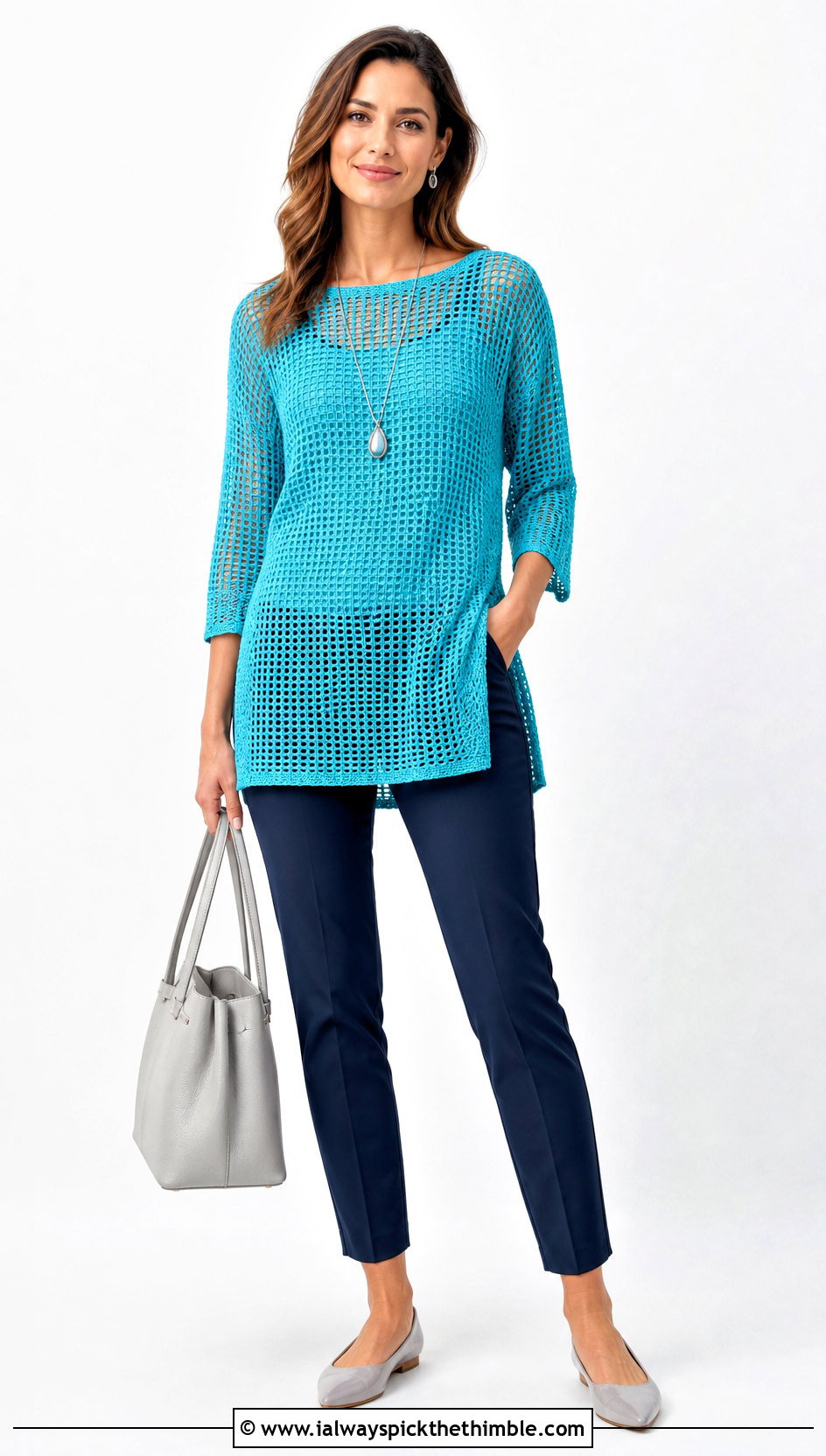 Crochet Tunic With Slim Tailored Pants - 20 Crochet Clothes For Work outfit ideas