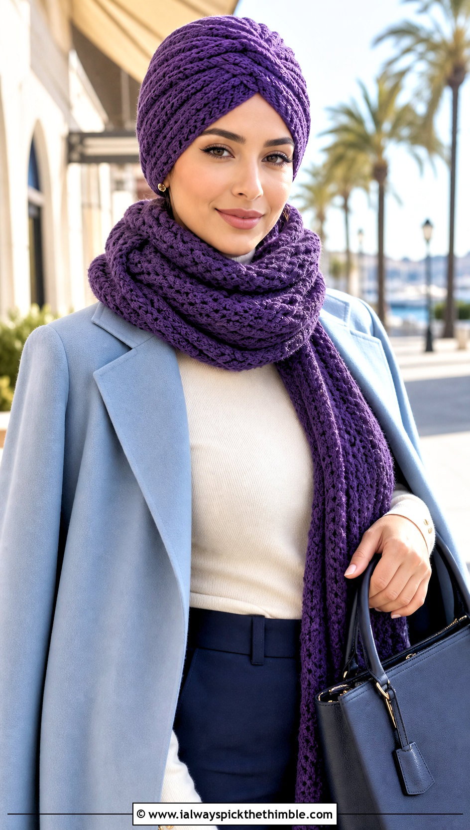Crochet Turban Hat And Wrap Scarf With Cape Coat - 20 crochet hat and scarf outfit ideas