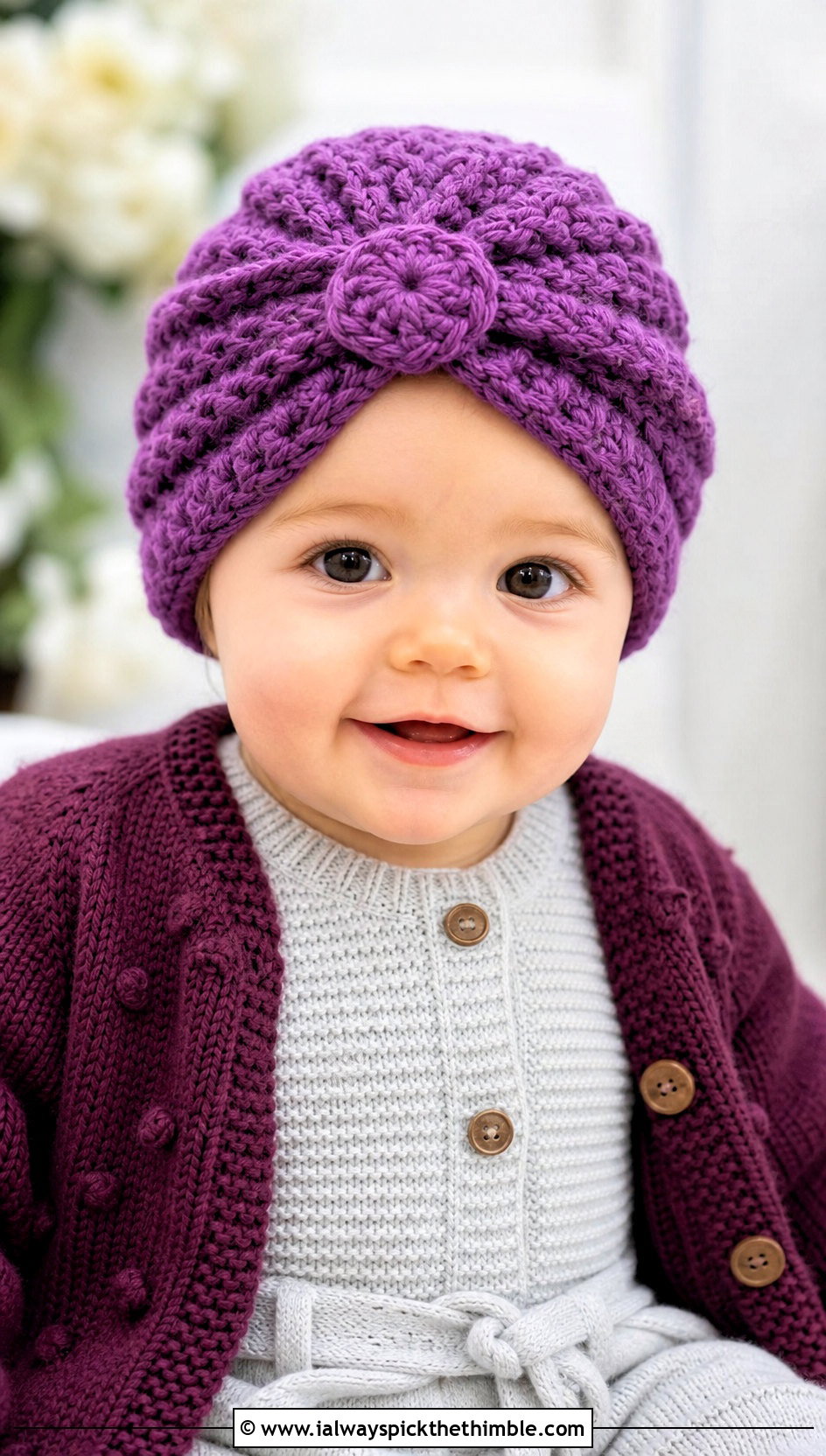 Crochet Turban Hat With Knit Jumpsuit - 15 12 Month Crochet Hat outfit ideas