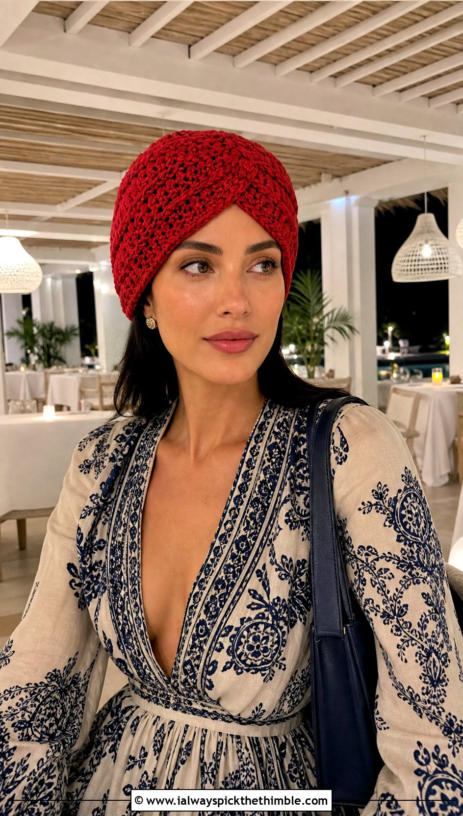 Crochet Turban Hat With Printed Maxi Dress - 25 crochet summer hats outfit ideas