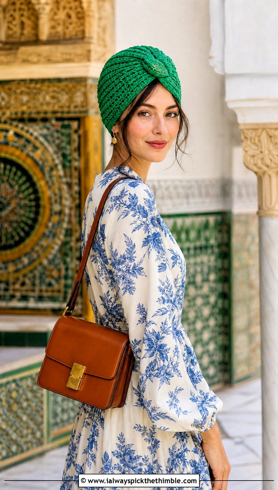 Crochet Turban Hat With Printed Midi Dress And Boots - 25 cute crochet hat ideas