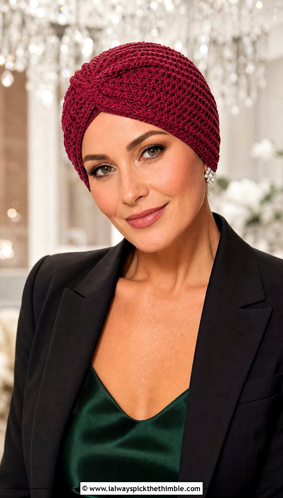 Crochet Turban Hat With Satin Slip Dress - 25 fun crochet hats outfit ideas